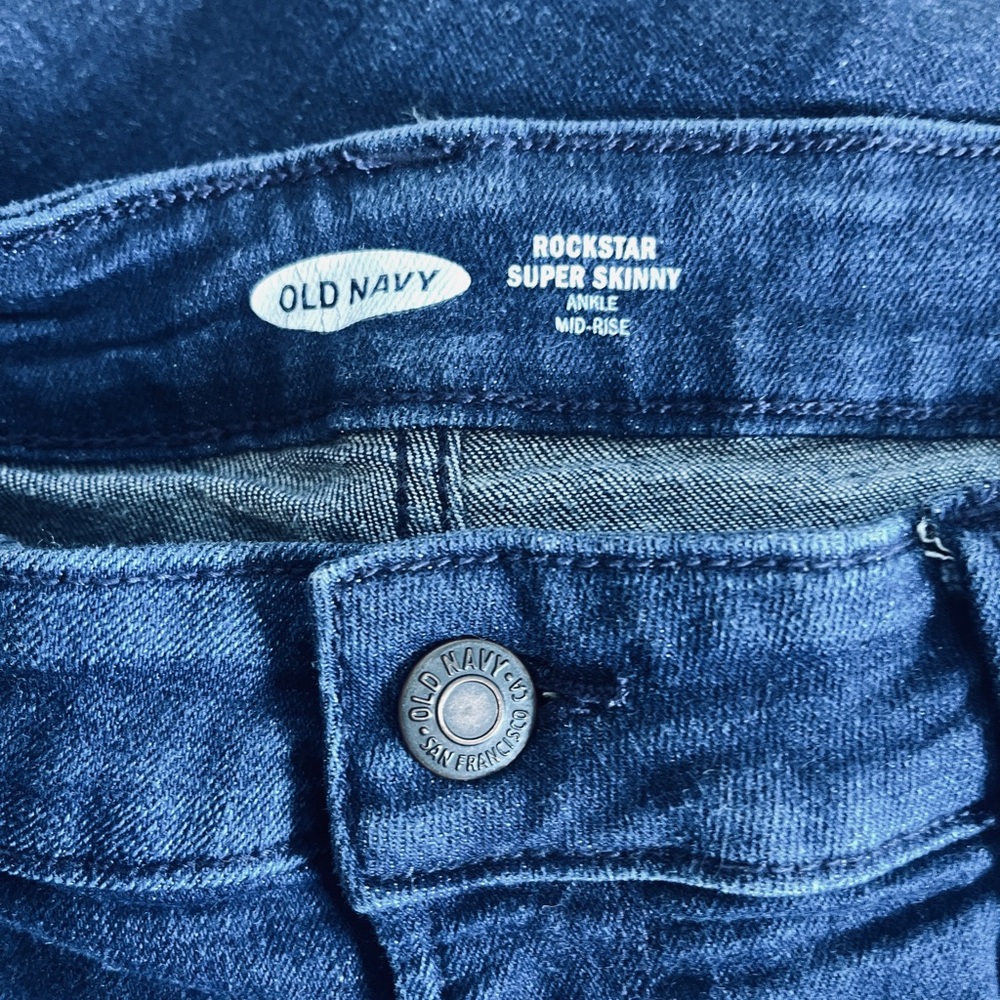 Old Navy Dark Blue Rockstar Super Skinny Ankle Mid-Rise Jeans - Picture 3 of 5
